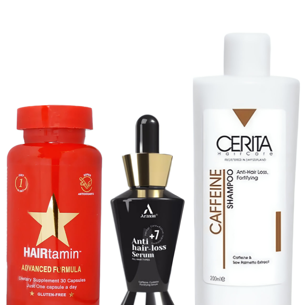 پک ضد ریزش مو حرفه‌ای | شامپو کافئین سریتا + هیرتامین ادونس + سرم تقویت‌کننده و ضد ریزش