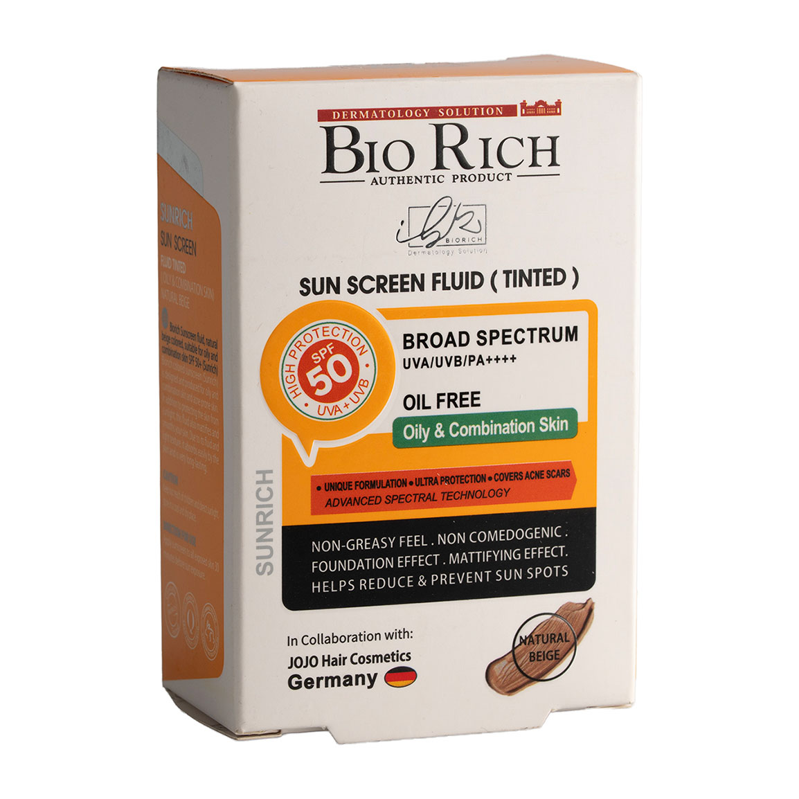 ضد آفتاب رنگی بایوریچ مدل Sunrich با SPF50 مناسب پوست چرب و مختلط بژ طبیعی حجم 50 میلی لیتر